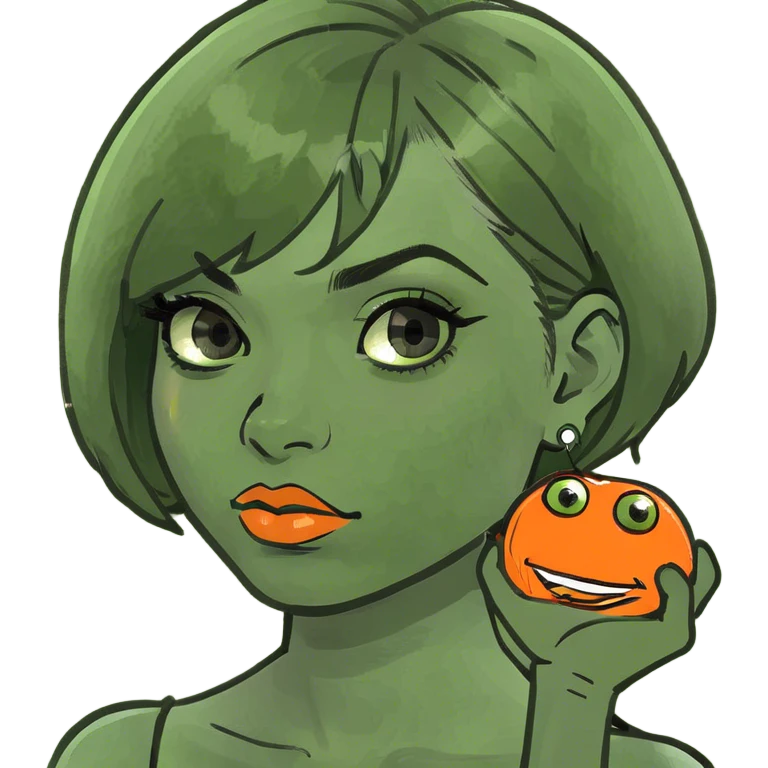 Orange m&m with short hair and makeup emoji