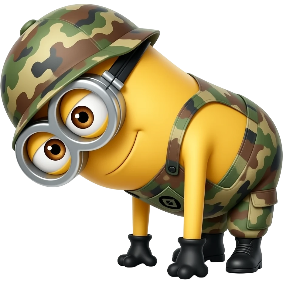 minion in army fatigues bend over here it comes again  text Bohica emoji