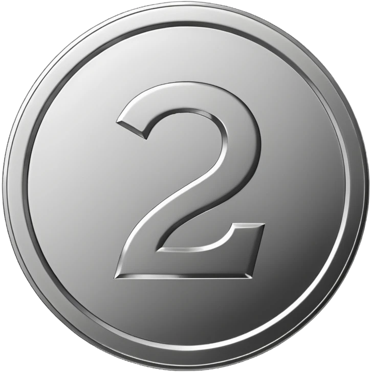 Emoji icon of a metal coin with engraved number 2, minimalist style, isolated, only metal color emoji