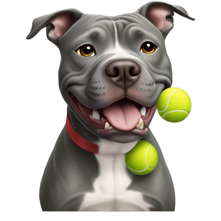 Gray Pit bull with tennis ball in mouth emoji