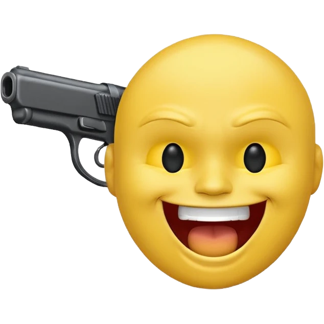 Yellow laughing face pointing gun at side of the head emoji
