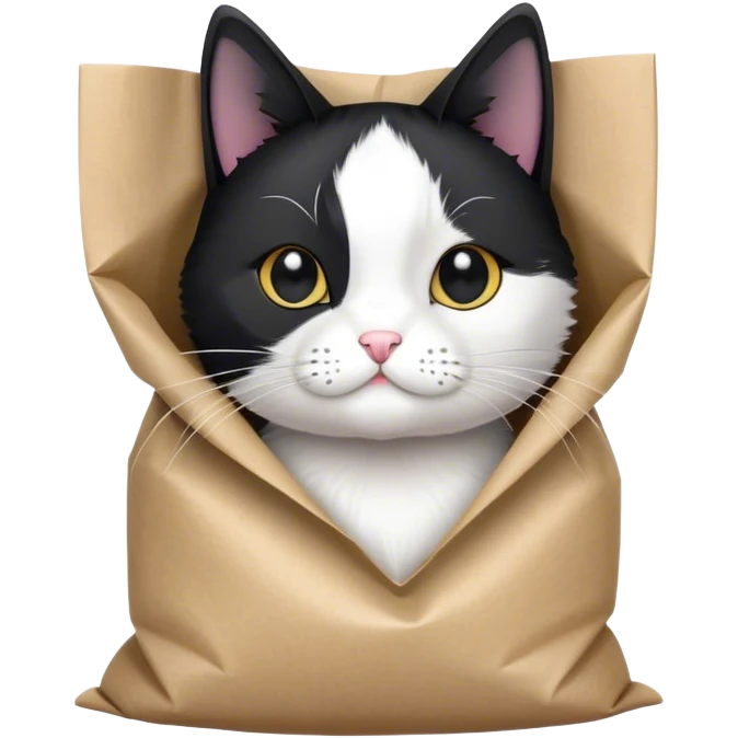 Tuxedo cat with paper sack on its head emoji
