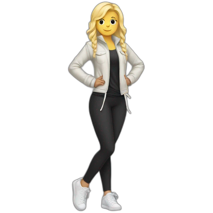 Blonde girl jacket tied around waist in leggings emoji