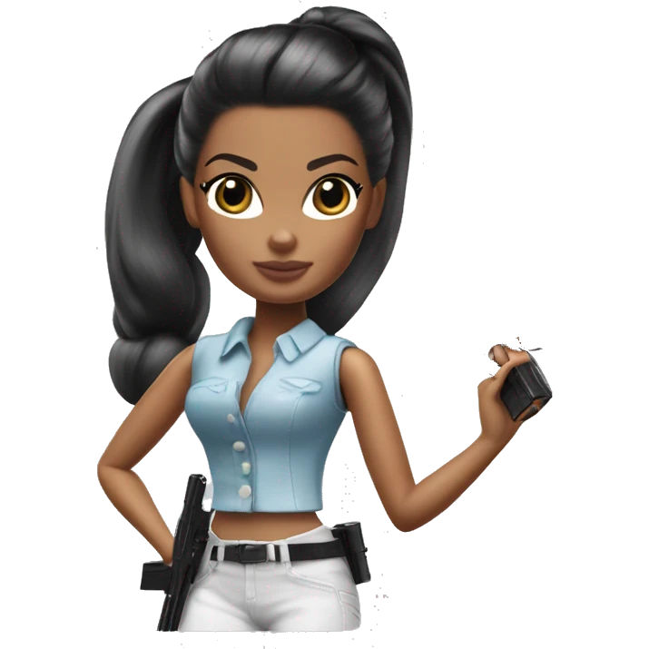 black hair white ponytail barbie holding a toy gun emoji