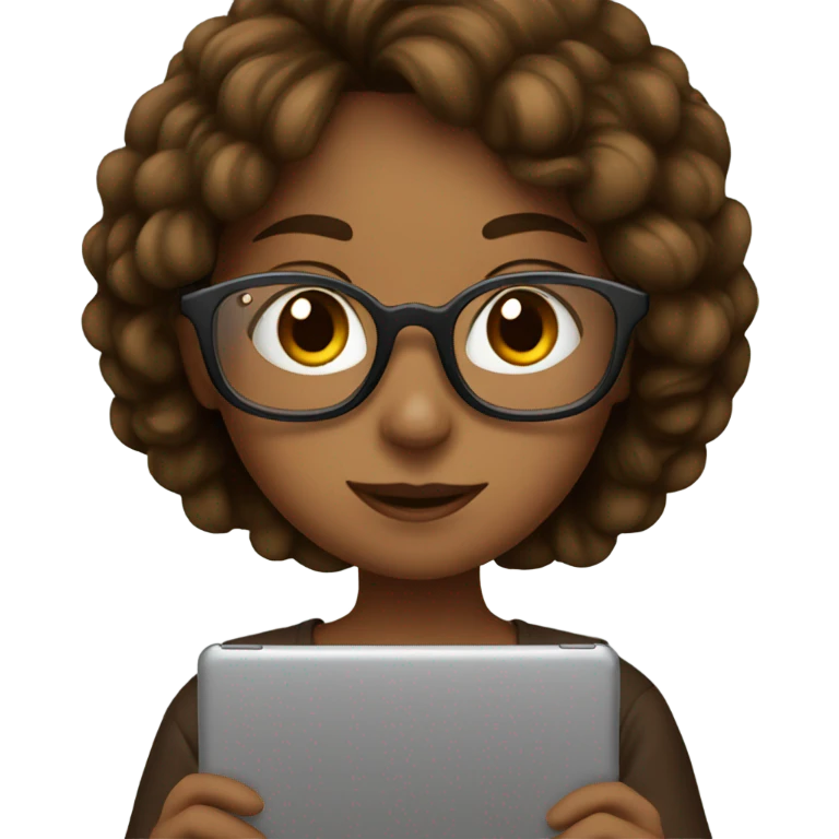 A girl with glass and iPad brown emoji