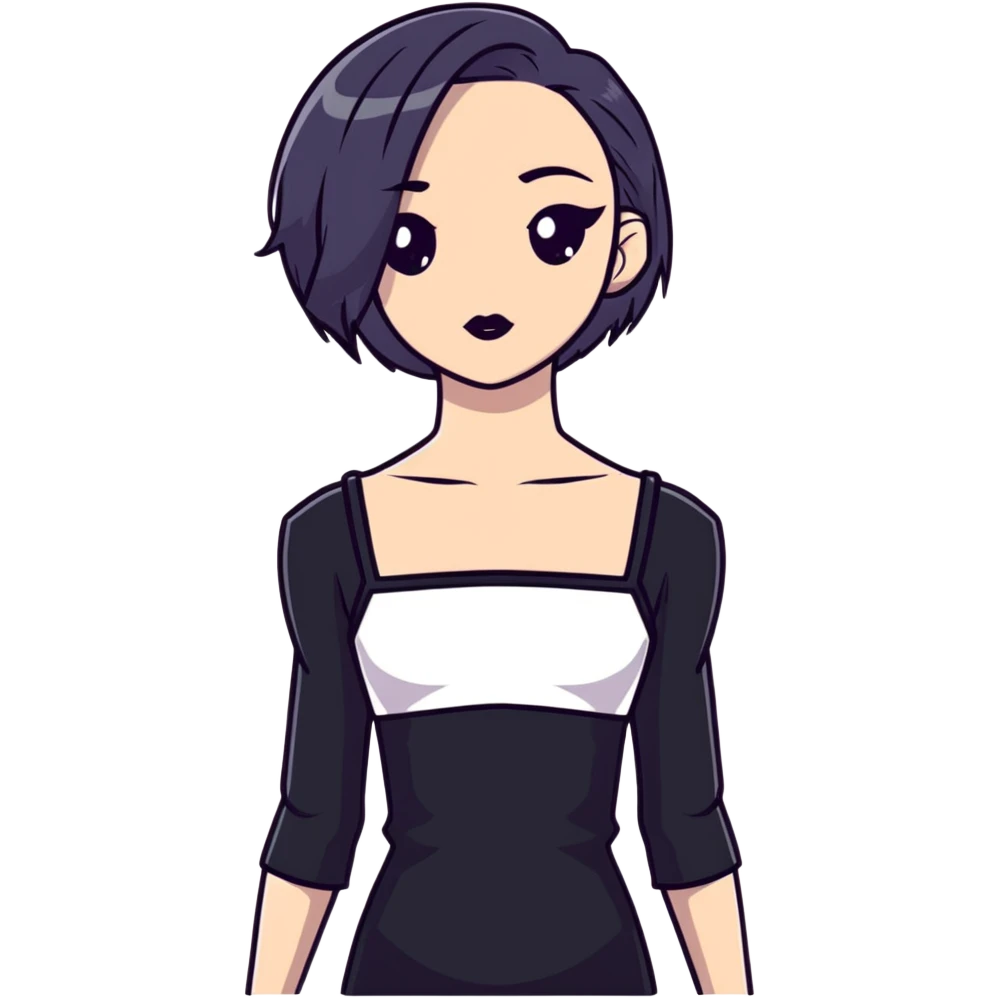 gothic femboy with wide shoulders, small chest, dark makeup, black clothing emoji