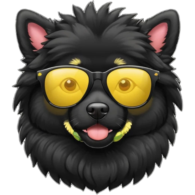 black fluffy dog with yellow sunglasses emoji
