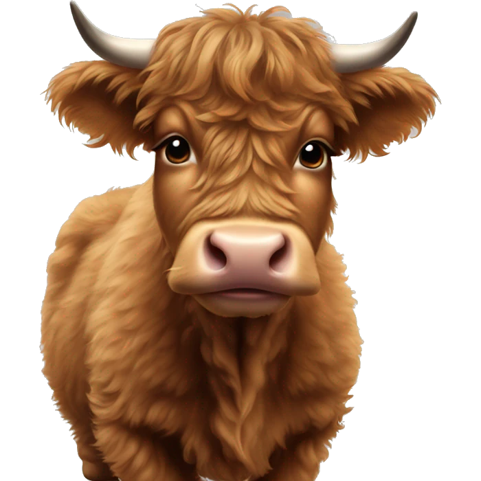 brown fluffy baby scottish cow with a small bow on head emoji