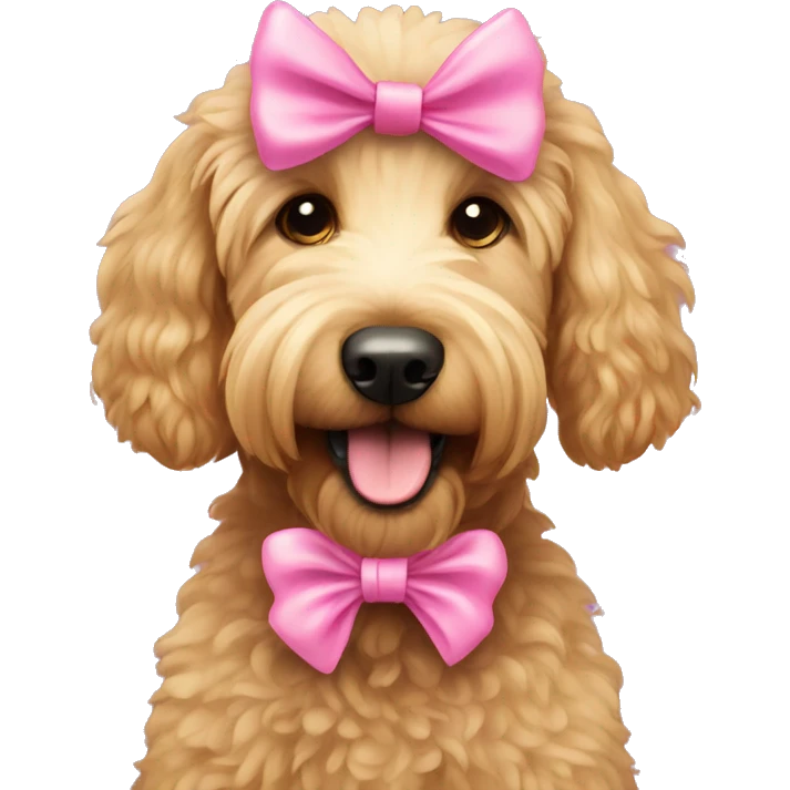 Golden doodle with a pink bow emoji