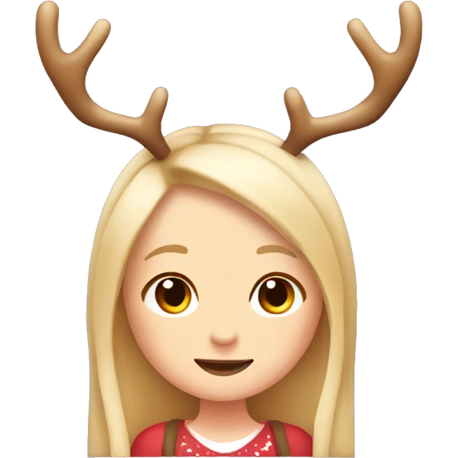 cute blonde reindeer girl long straight hair and antlers with cute dots  emoji