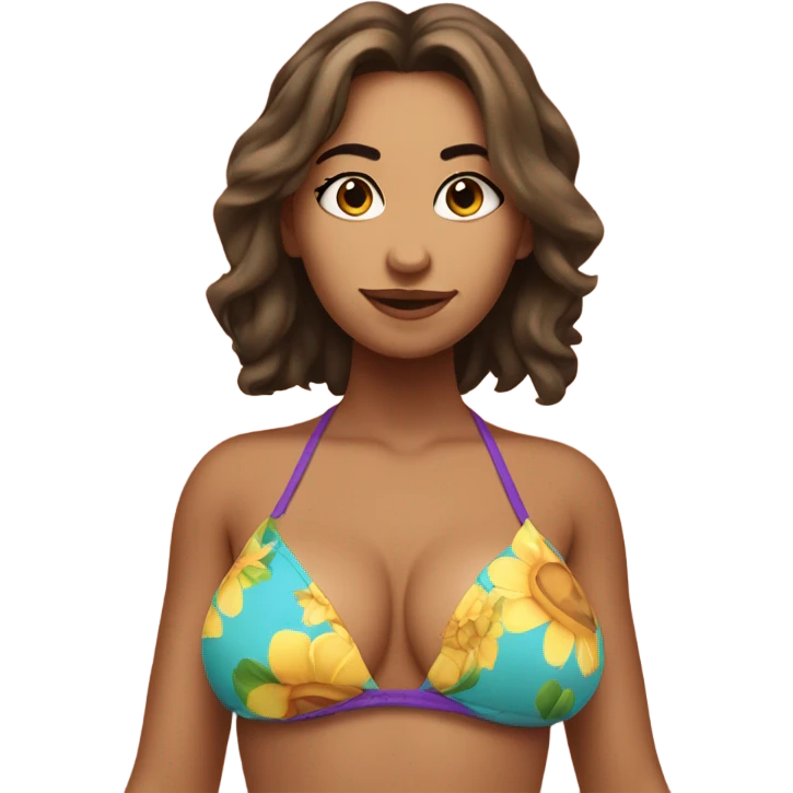 Slim-thicc Caucasian woman small bikini pose (beach body) covering herself emoji