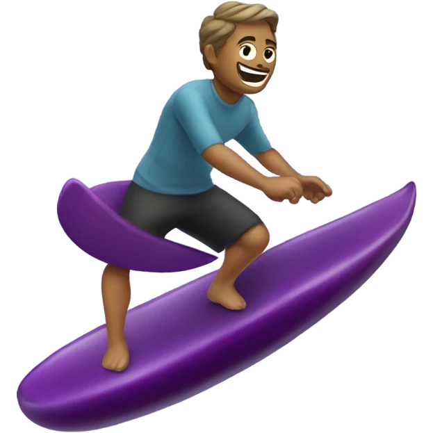 Man surfing on an eggplant emoji