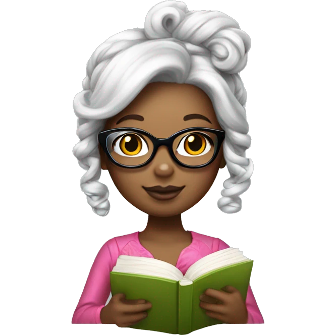 hello kitty girl with book, glasses and gorgeous hairstyle  emoji