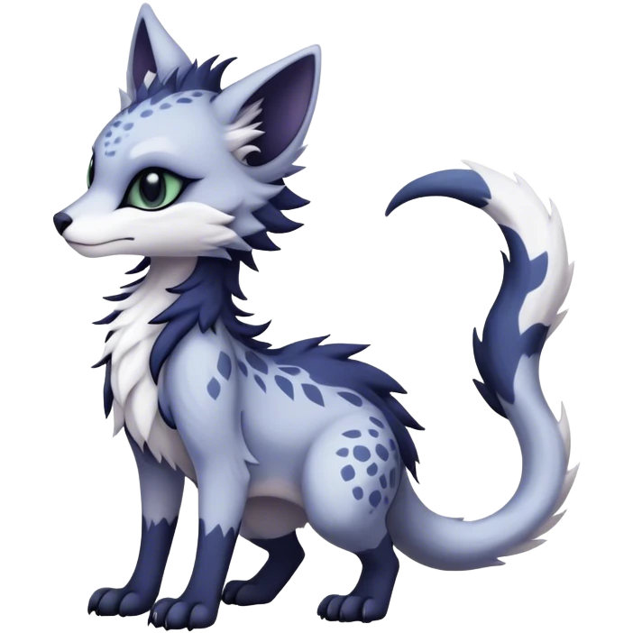 Kawaii dark edgy fantasy ethereal feline-vernid-sergal-fursona animal creature with a tufted tail full body emoji