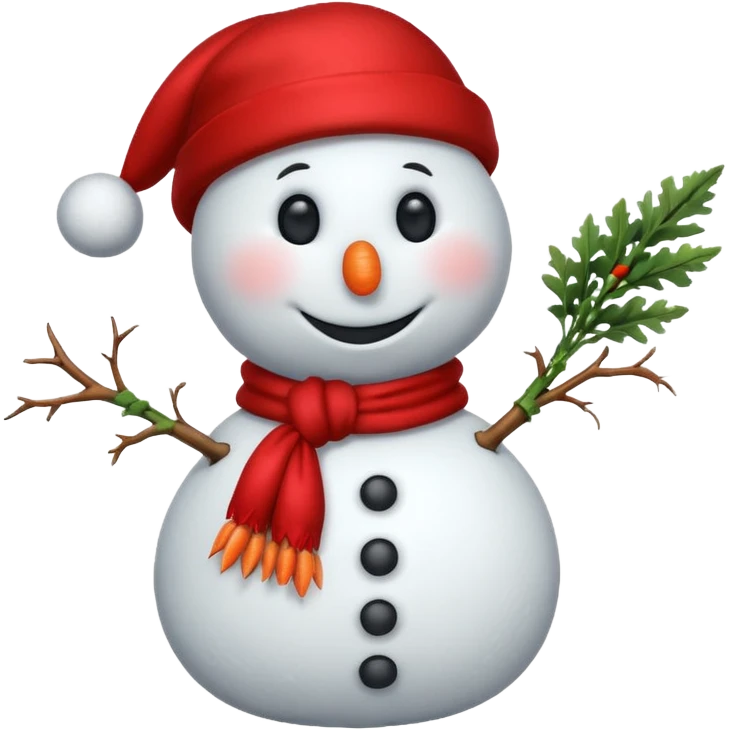 A cute snowman emoji, full-length, side view, wearing a stylish red beret. emoji