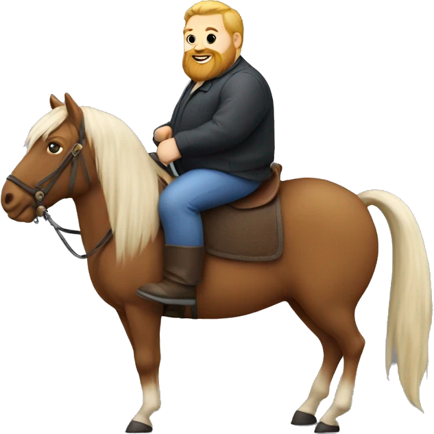 Fat man with beard riding small horse emoji