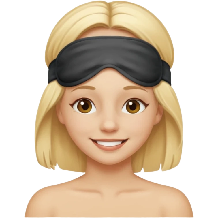 Девушка блондинка с маской для сна на лбу улыбается emoji