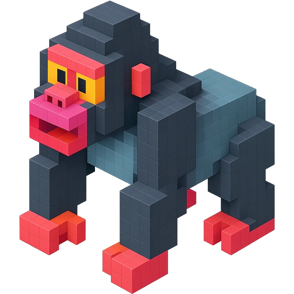 isometric view of a gorilla in voxel style emoji