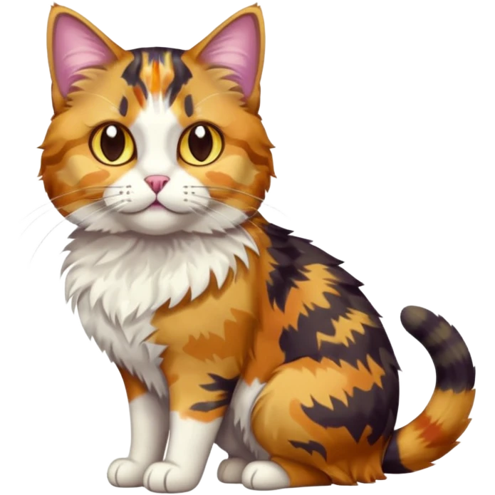 full body colourful light patched calico tabby cat with hazel eyes emoji