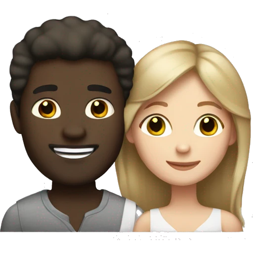 Interracial marriage white woman brown hair black man happy emoji