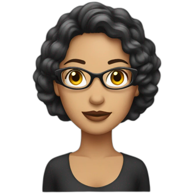 Mujer de cabello negro rulo frente al computador  emoji