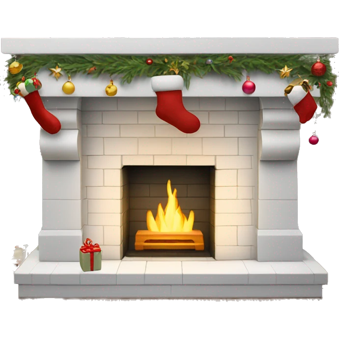 White brick fireplace mantle with Christmas decorations  emoji