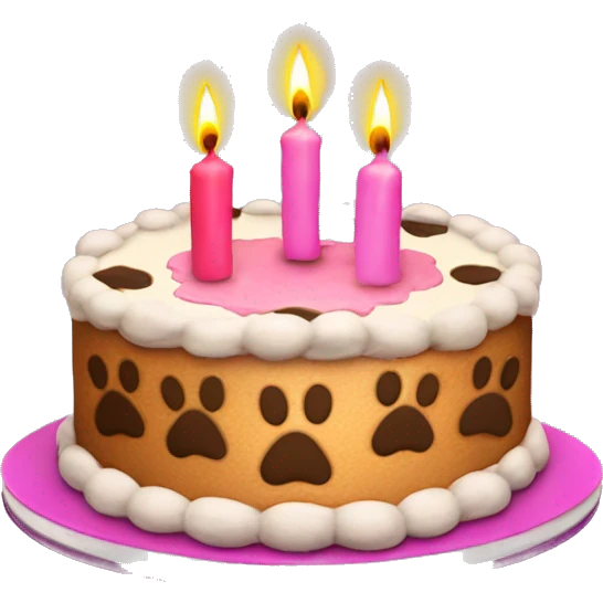 Paw print birthday cake with three candles emoji