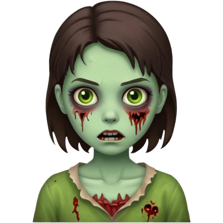 cute girl zombie,brunette ,horror green skin, emoji