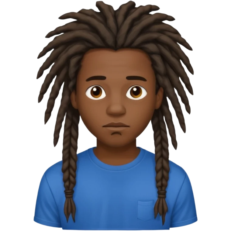 Une homme de 17 ans il a la peau noir foncé , des lèvres pulpeuses et un regard nonchalant. Il a un des locks emoji