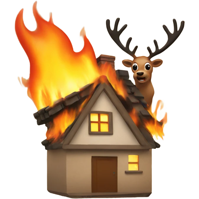 House on fire next to a reindeer emoji