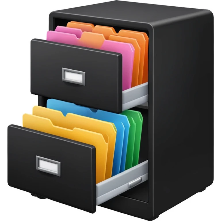 black filing cabinet with colorful folders emoji