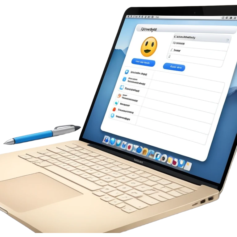 online booking system on MacBook screen next to old-style paper notebook with pen emoji