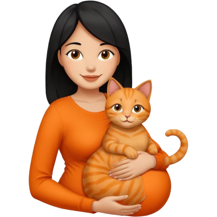 pregnant black hair woman with orange cat emoji