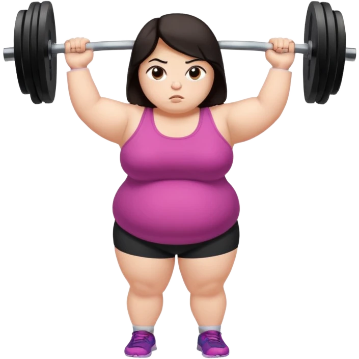 Sad fat girl lifting weights dark hair emoji