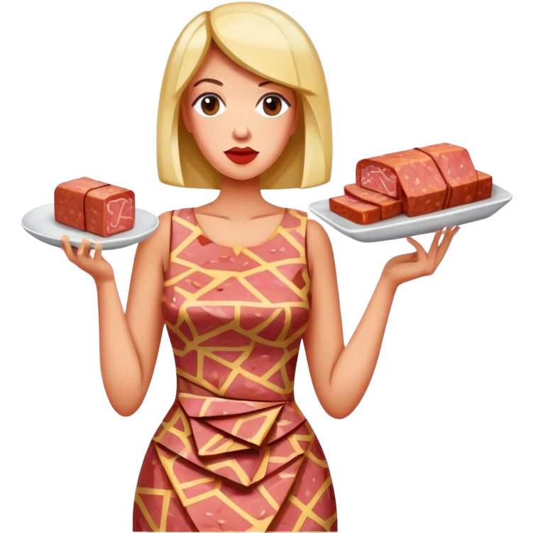 picasso art woman with SPAM MEAT dress eating spam emoji