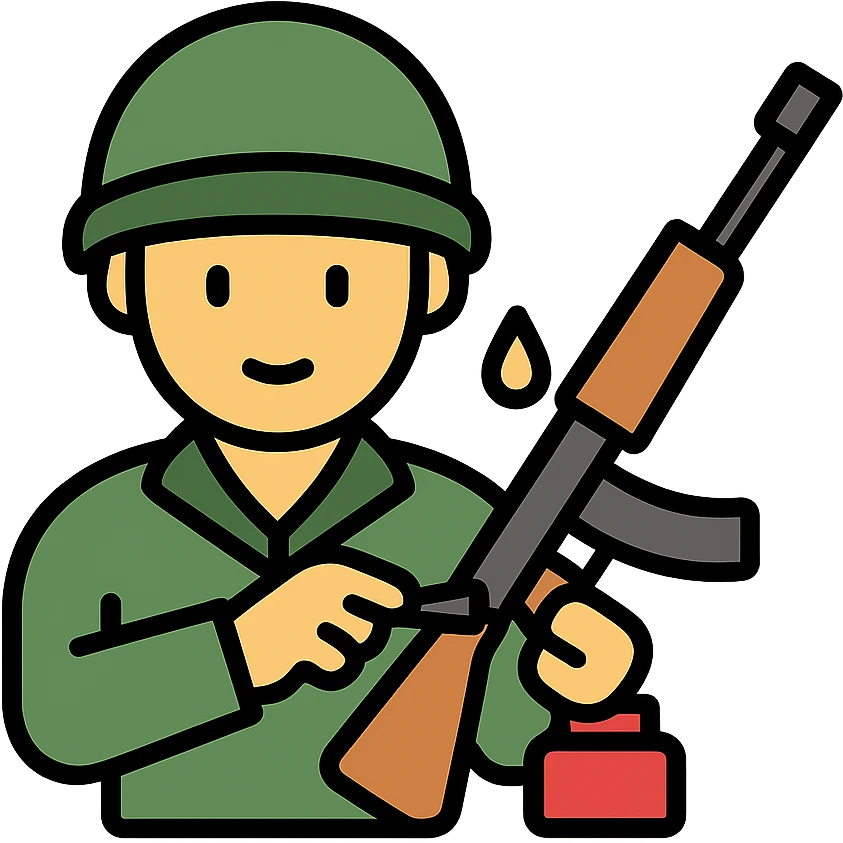 Indian soldier greasing a gun, color icon with black outlines emoji