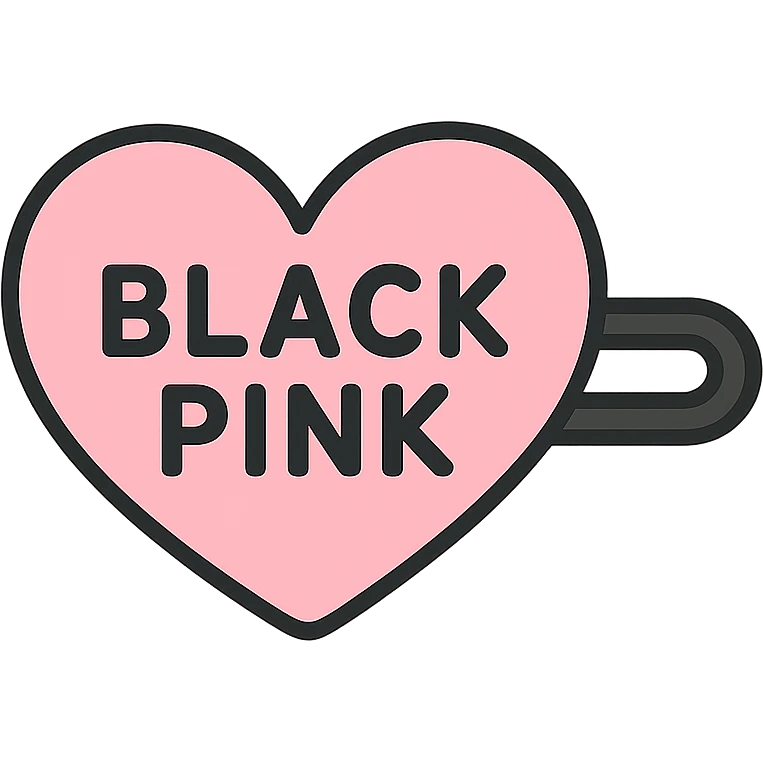 BLACKPINK-inspired wearable object, black and pink colors, cute and charming, could be a hair clip, ring, or bracelet emoji