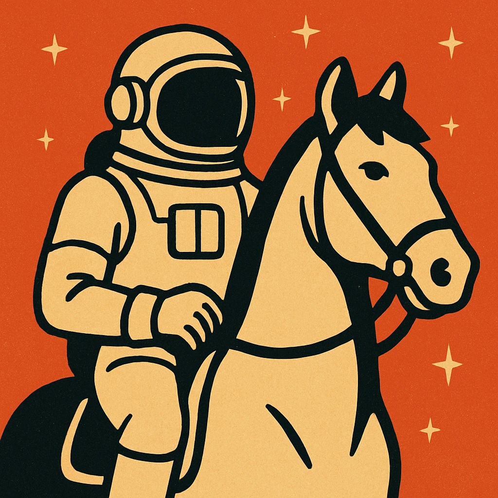 astronaut on horseback with stars in background emoji