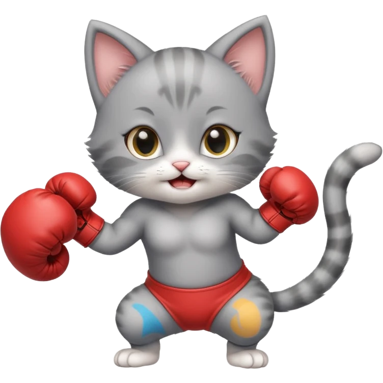 Gray baby girl kitten boxing with happy expression  emoji