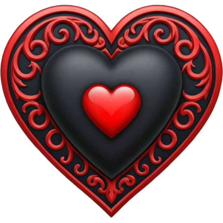 Can you make a heart with a gothic design, I want black and blood red colors . In the middle of the heart there should be the letter I emoji