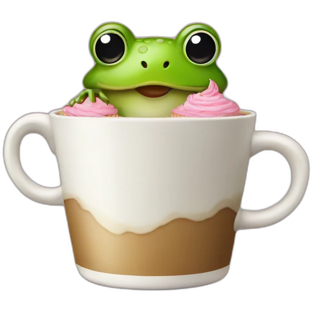 Frog drink coffe with cupcakes emoji