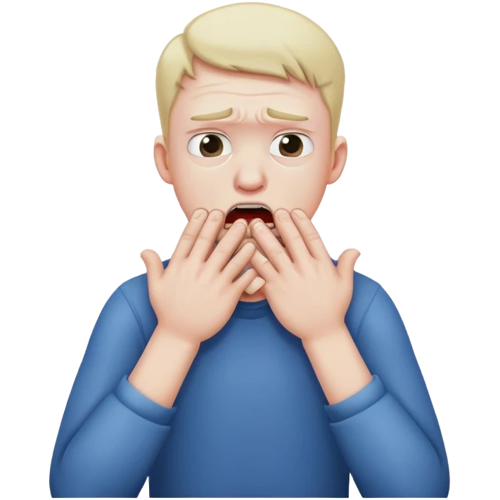 Man choking himself with his hands while being frustrated  emoji