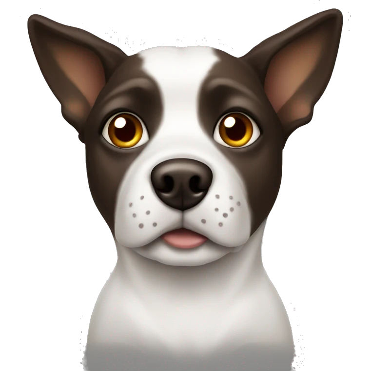 White dog with dark brown patches covering both eyes and pointy ears emoji