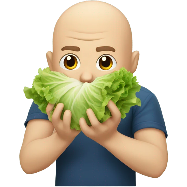 bald man brutally eating lettuce emoji