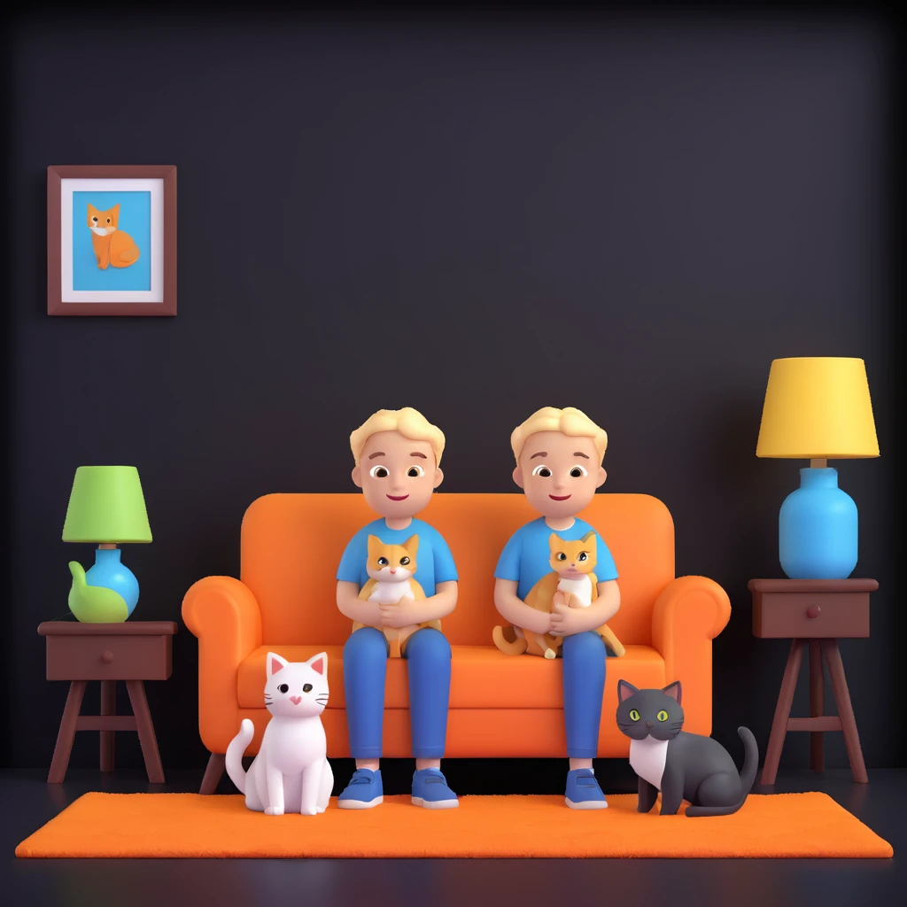 boy and cat pet, living room background emoji