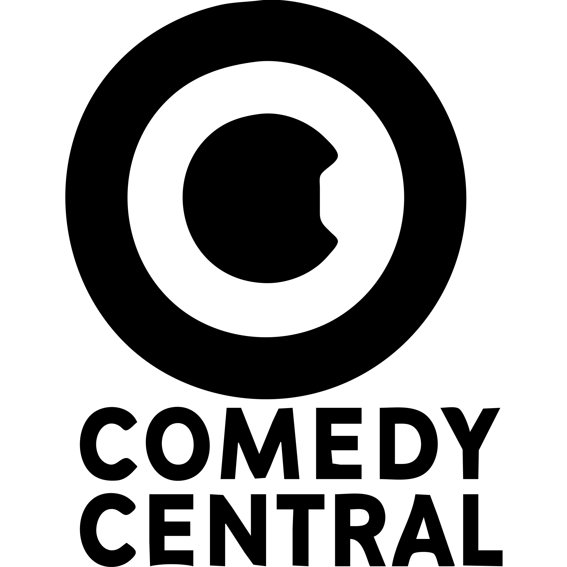 Comedy Central logo, filled icon, solid black with negative space, strong visual impact emoji