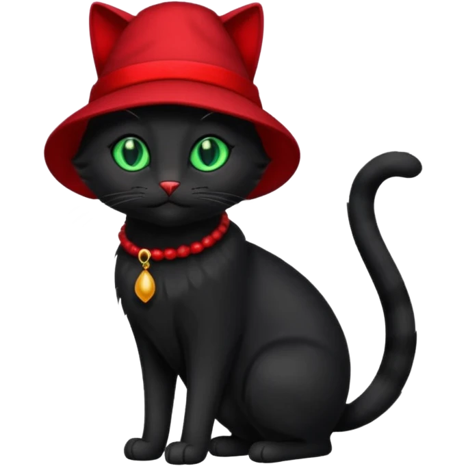 full length black cat with red hat emoji