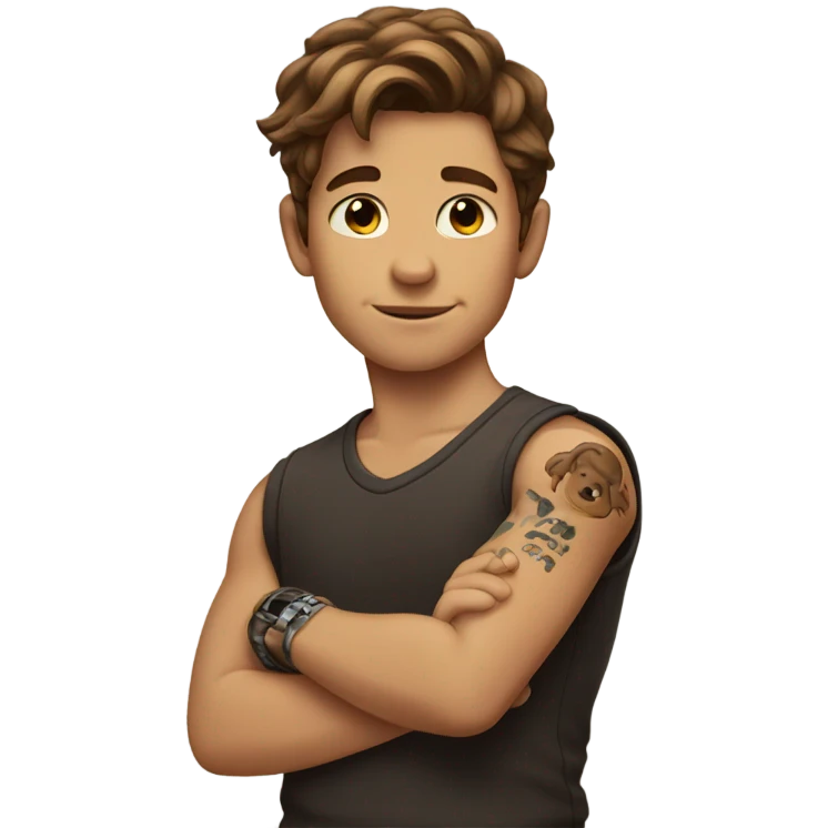 brown haired boy posing with tattoo emoji