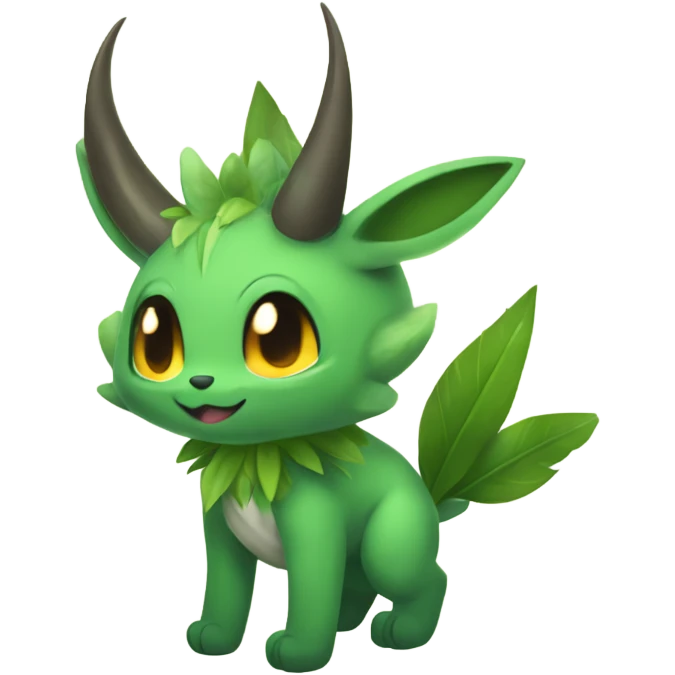 Anthro Shy Shiny Leaf-Grass-Type Fakémon-Sona With Horns Full Body emoji
