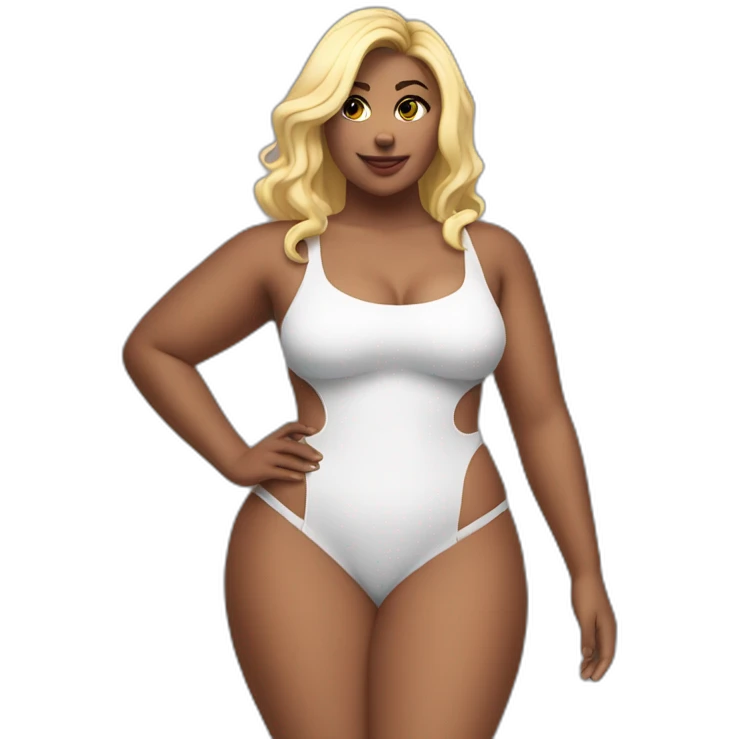 Slim-Thicc woman swimsuit posing full body (blonde, perfect body, hourglass figure) emoji